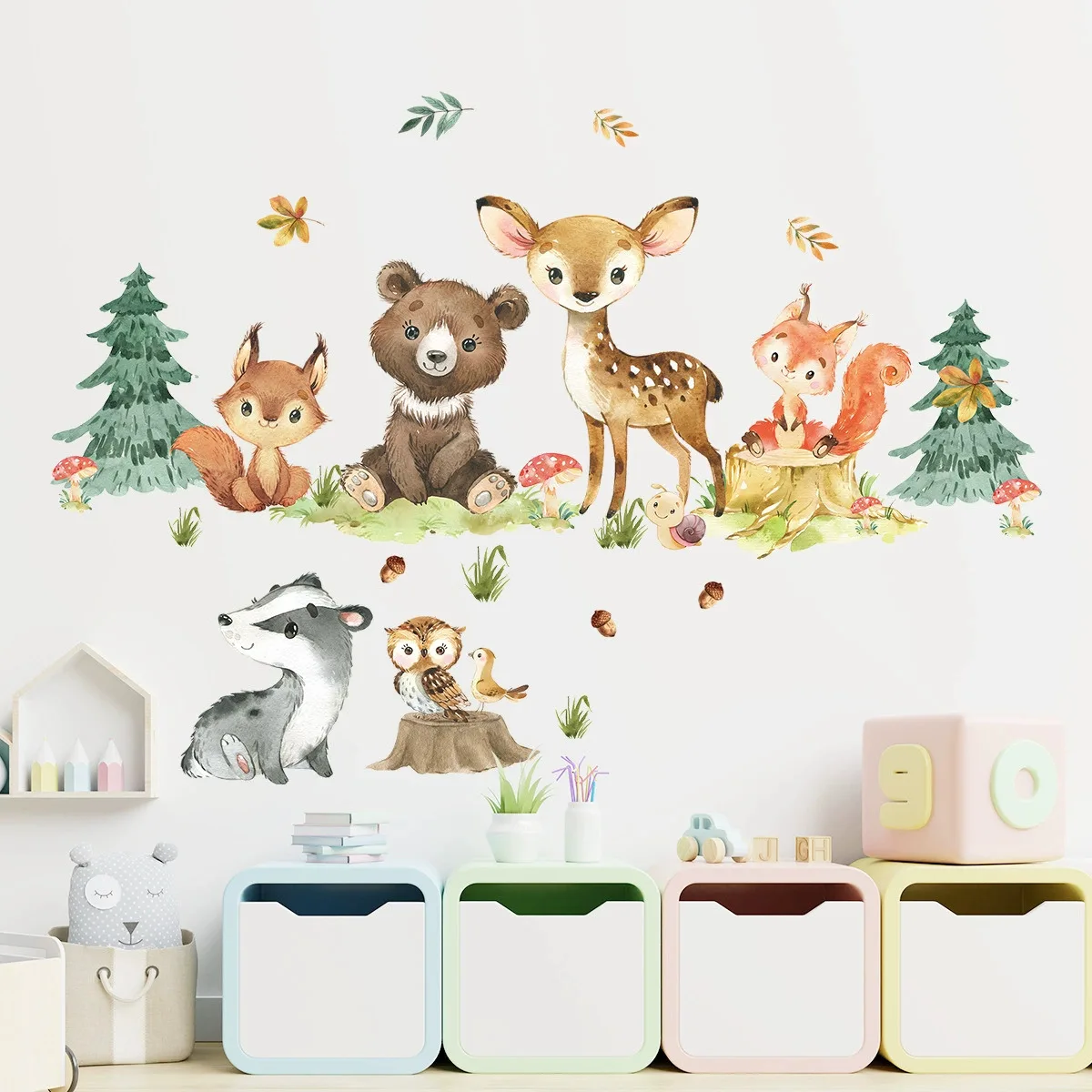 Whimsical Animal Forest Wall Decals Self-Adhesive PVC Wall Stickers for Kids Room Nursery Bedroom Decor