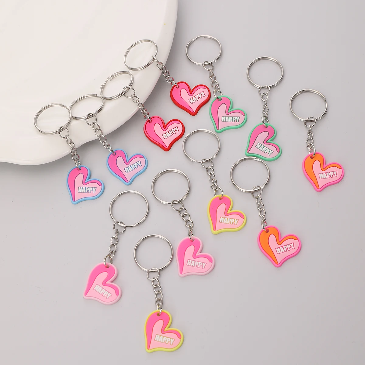 12 stücke Buchstaben glückliches Herz Schlüssel bund niedlich rosa PVC Schlüssel anhänger Ring Tasche Rucksack Charme Geburtstag Valentinstag Party Dekor Geschenk