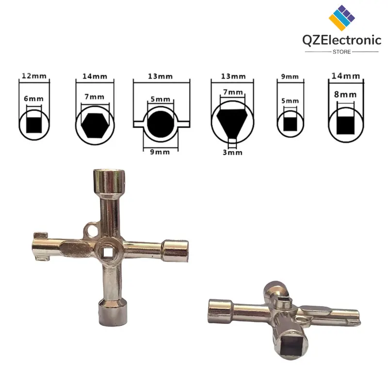 6 Way Universal Cross Triangle Wrench KEY for Train Electrical Elevator Cabinet Valve Alloy Multi-purpose Triangular Key