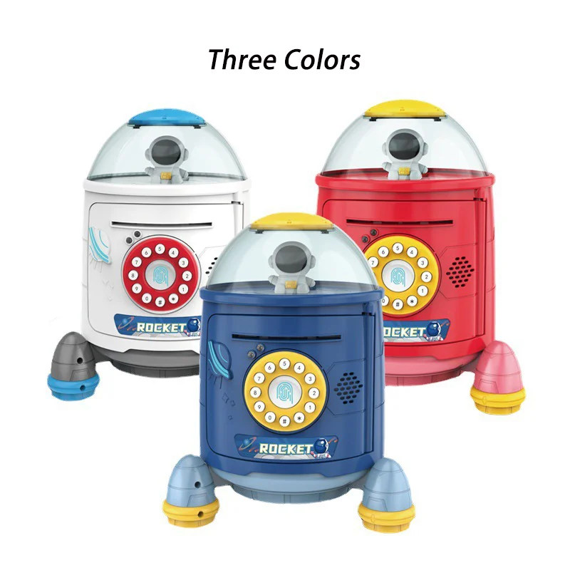 Space Rocket Electronic Piggy Bank Toy Savings Money Saving Box Moneybox Automatic Roll Money Fingerprint Password Insurance