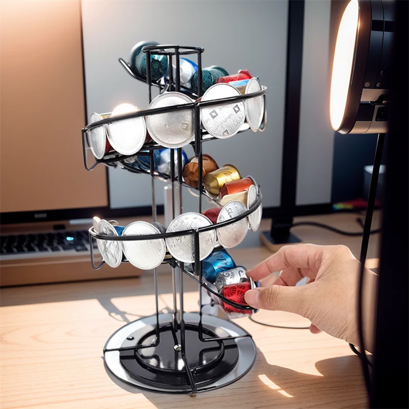 

Coffee Pod Holder Stand Display - Black Spiral Rack for Dolce Gusto and Nespresso Coffee Capsules - Plating Metal Holders