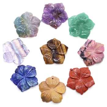 28mm Drilled Peach Blossom Flowers Natural Crystal Stones Fluorite Amethyst Rose Quartz Carved Gemstone for Diy Handicrafts Gift 1