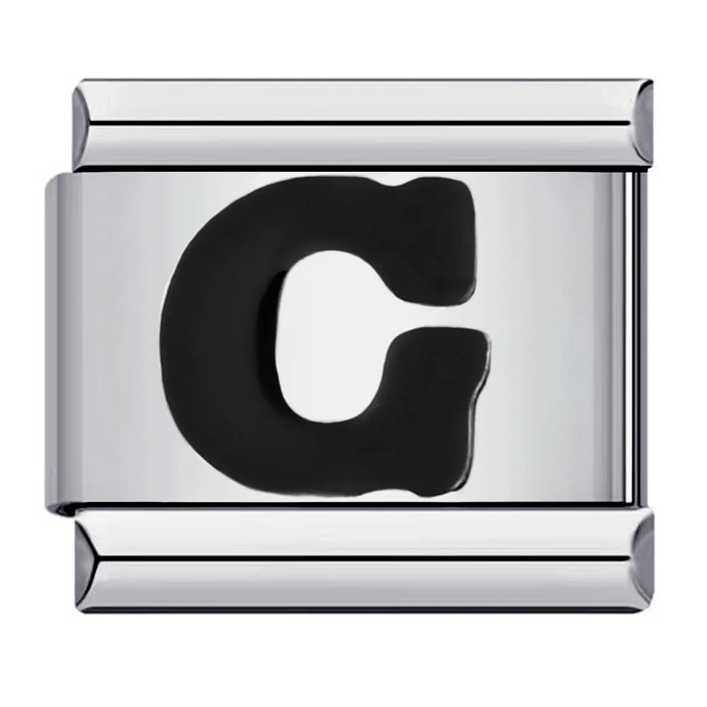 Elegant Glaze Black Italian Letter Charms Stainless Steel Bracelet for Women and Men Jewelry Making