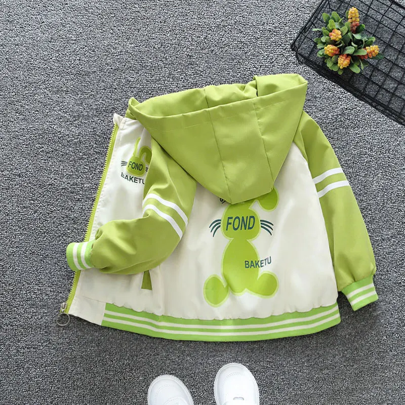 

Children's Korean version jacket girls' spring autumn fashion cartoon hooded zippered large children's windbreaker jacket 1-12Y
