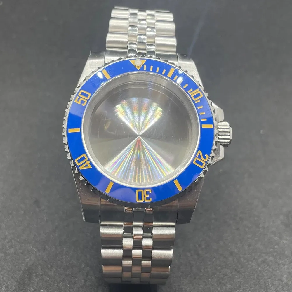 Elegant 40MM Stainless Steel Watch Case with Solid Bracelet and Glide Lock Clasp