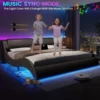 King Bed Frame with Charging Ports and Headboard King Size Platform Bed Frame with LED Lights Wave Like Curve King Led Bed 5