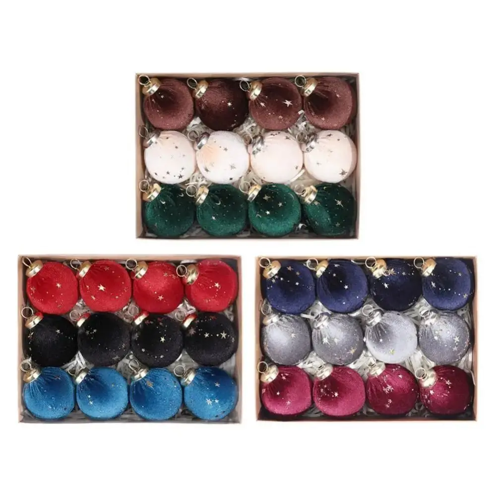 12Pcs/set Creative Velvet Christmas ball Ornaments 6cm Shatterproof Xmas Tree Hanging Pendants Elegant Shiny