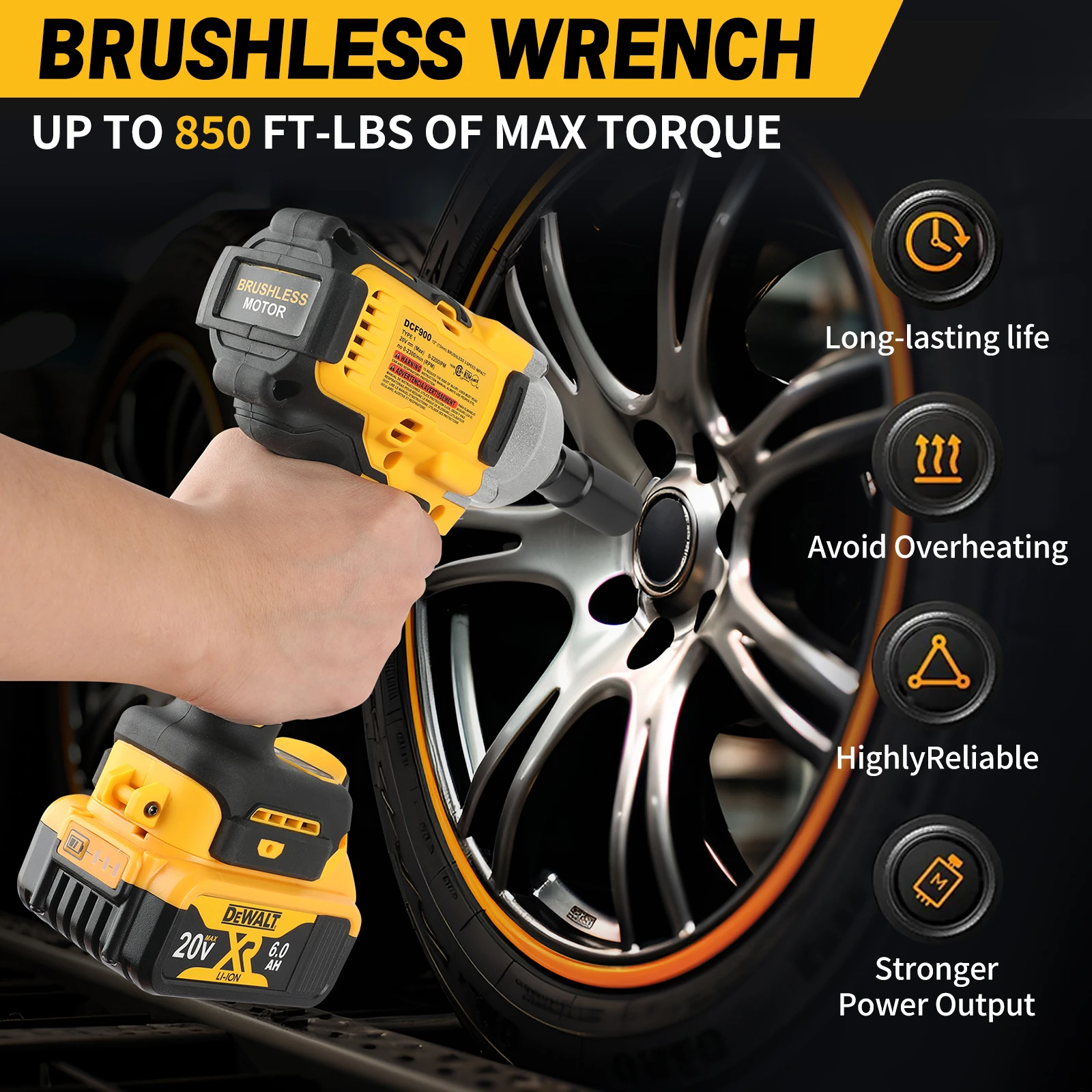 DEWALT Impact Wrench 1/2" Inch High Torque With Hog Ring Anvil 20V Brushless Cordless Wrench Dewalt Power Tools DCF900