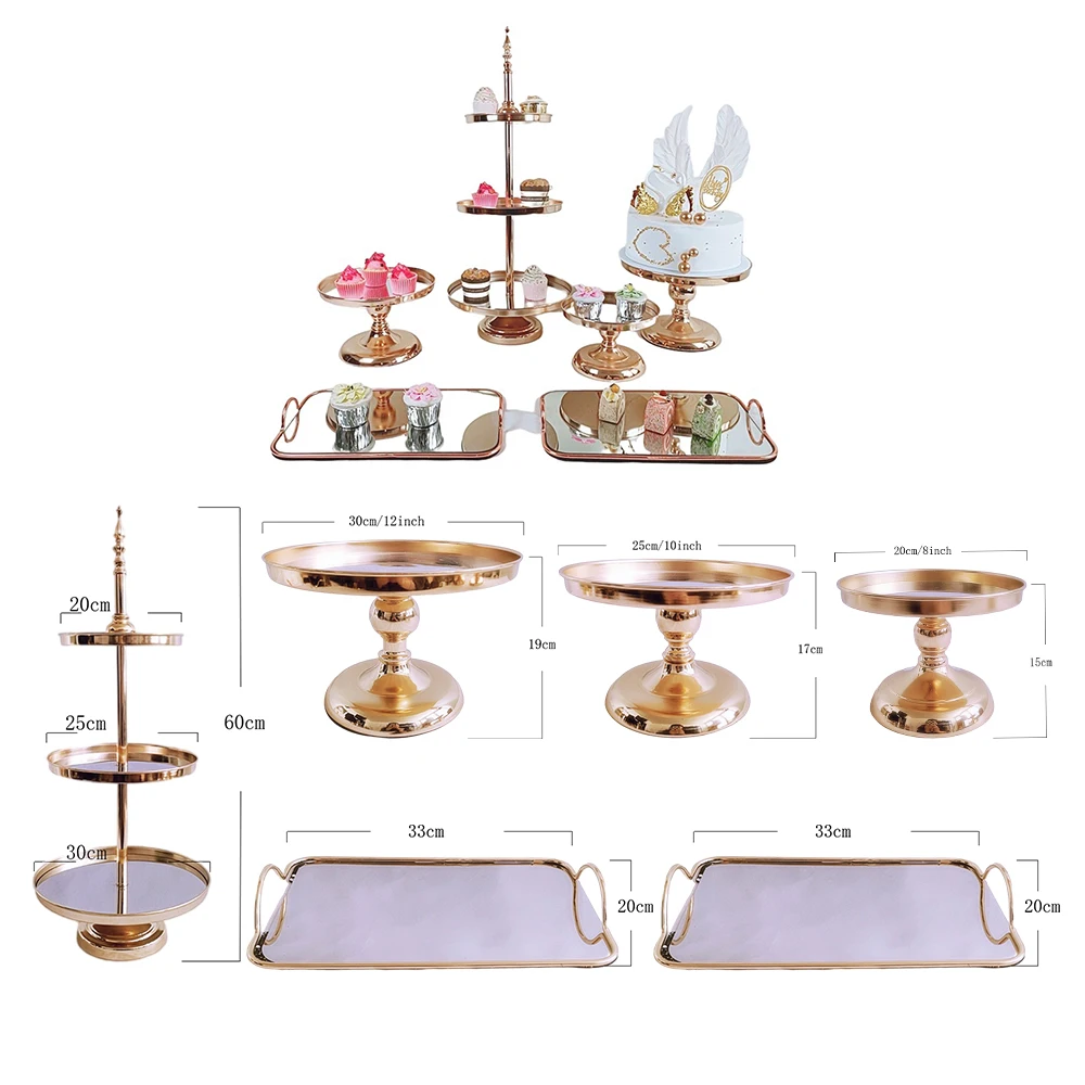 6Pcs-18Pcs/Lot Electroplate Metal Crystal Cake Stand Set Display Wedding Birthday Party Dessert Cupcake Plate Rack