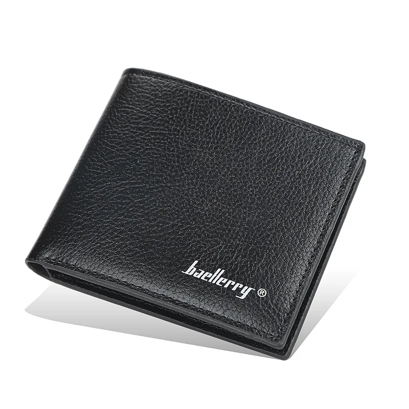 Simplistic Korean Short Male Wallet Litchi Texture Soft Leather Open Pocket Billfold