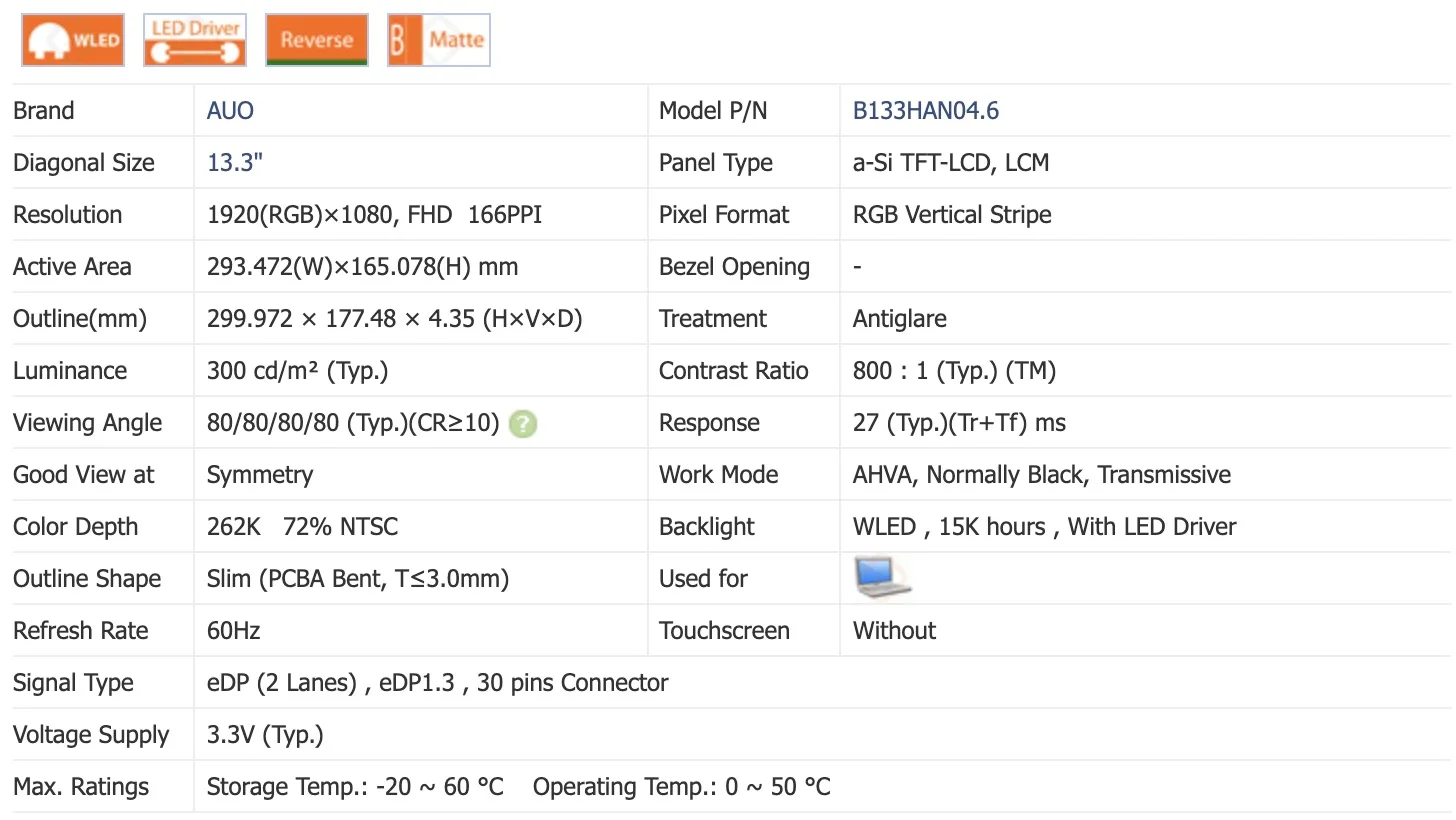 B133HAN04.6 N133HCE-G52 EDP 30  1920x1080 Ʈ LED ũ Ʈ г