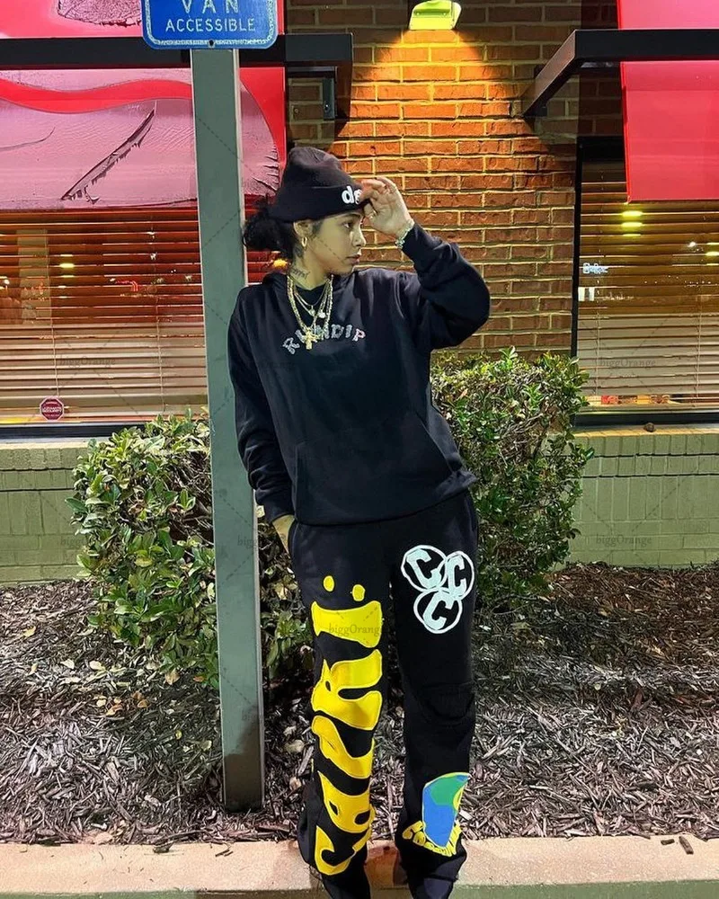 Wide Leg Pants Men American Street Hip-hop Embroidered High Street Fashion Loose Casual Knitted