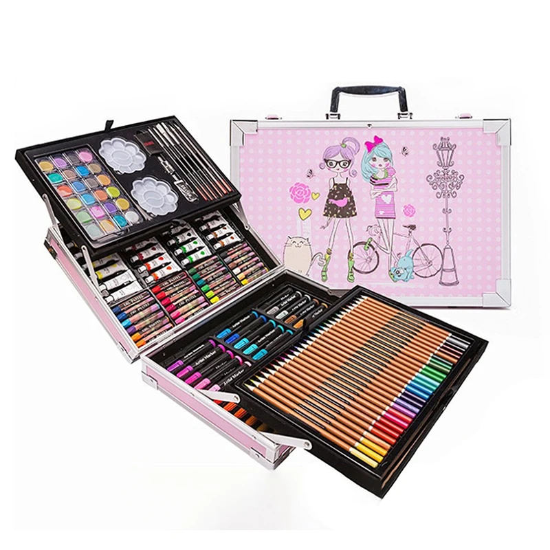 145Pcs Double Layer Aluminum Box Watercolor Brush Pen Set Art Painting Supplies Graffiti Watercolor Pens