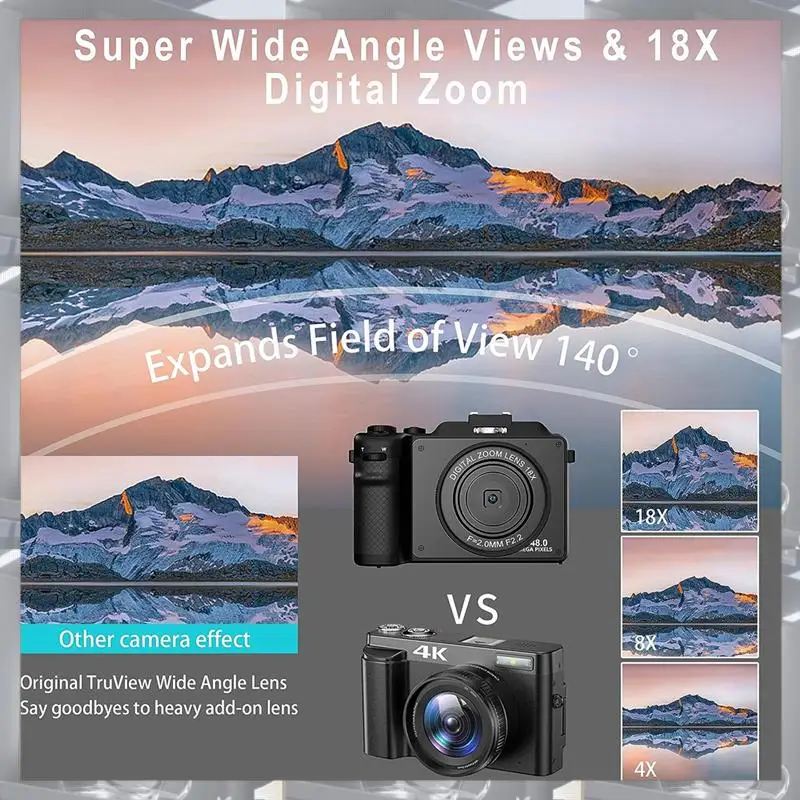 3In 4K Vlog Camera HD Digital Camera For Photography, Dual Cam Front And Rear With Autofocus Face Detect