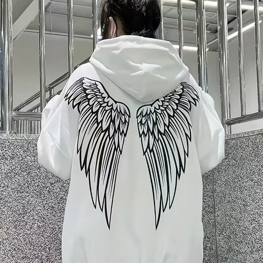 

2024 New Arrival Wings Print Back Hoodies Casual Drawstring Sweatshirt Harajuku Aldult Teen Unisex Hoodie Clothing