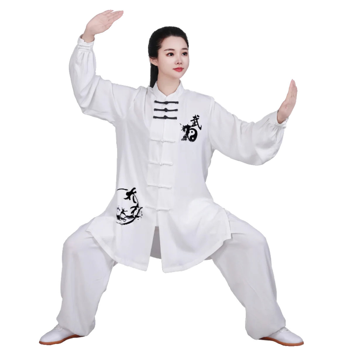 

New Chinese Traditional Tai Chi Dress Women Autumn Long Training Dress Men Martial Arts Morning Group Performance Costume