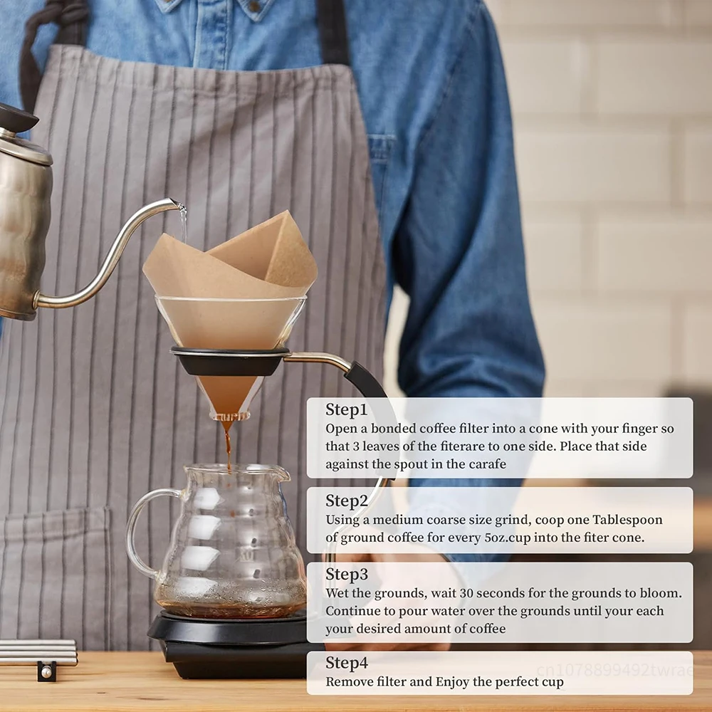 Enhanced Pre-Folded Pour Over Coffee Filters, 5-12 Cup Capacity