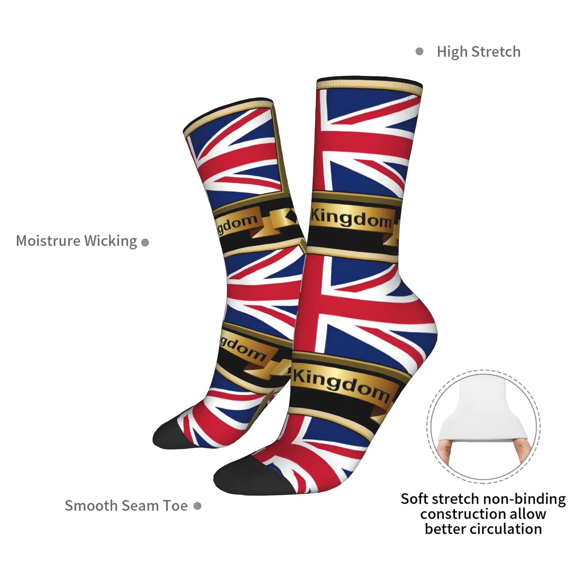 Benutzerdefinierte lustige Druck-Flagge des Vereinigten Königreichs, britische Socken für Damen und Herren, Stretch, Sommer, Herbst, Winter, Großbritannien, Crew-Socken – Detail 7