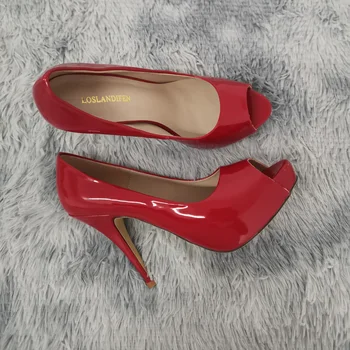 Women Platform High Heels Pumps Fashion Sexy Open Toe 12cm Patent Leather Stilettos Gladiator Party Wedding Jazz Dance Shoes 1