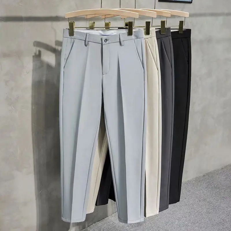 2024 New Spring and Summer Casual Minimalist Fashion Business Slim Fit Versatile High Waisted Korean Version Cropped Suit Pants