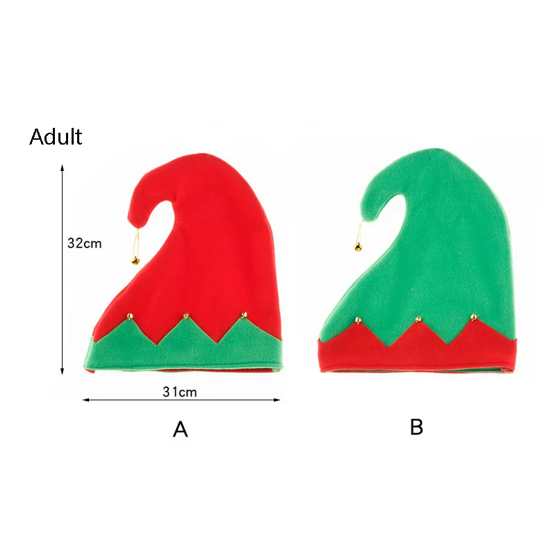 1PCS New Internet Celebrity Adult/child Elf Santa Hat Christmas Elf Red Green Hat Flannel Cloth With Bell Holiday Party Headwear