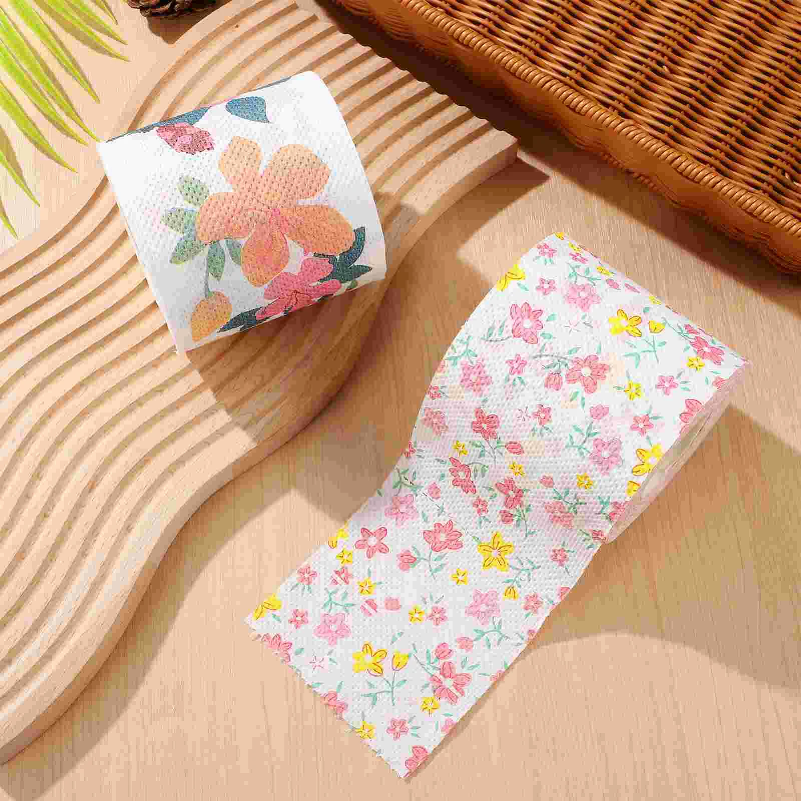 2 Rolls Printed Paper Standard Toilet Commercial Towels Colorful Napkins Tissue
