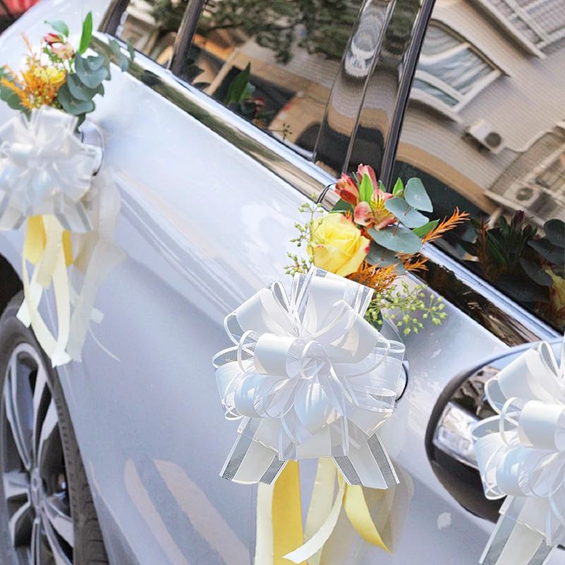 /10pcs weiß Hochzeit Auto Band ziehen Bögen Weihnachten Geschenk box Wrap Bowknot Valentinstag Hochzeits feier Stühle DIY Home Dekoration – Detail 3