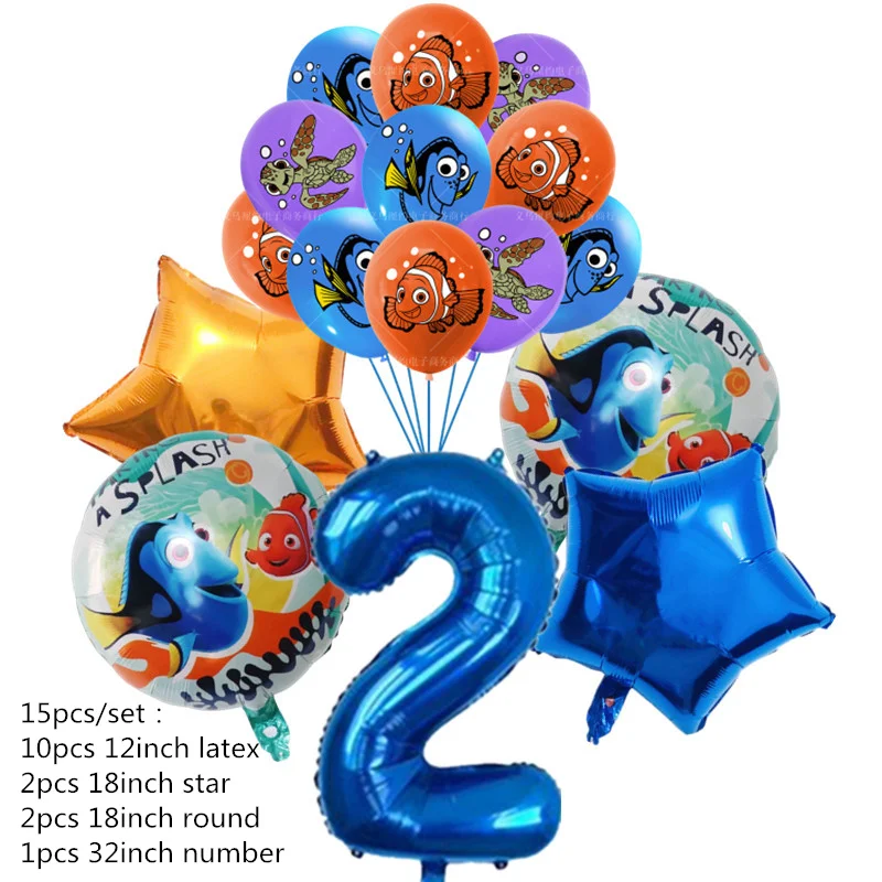 thumbnail image 1 of 15 piezas de globos de aluminio de Buscando a Nemo, globos con números para cumpleaños de niños, suministros de decoración para fiestas, dibujos animados de pez Dory, juguete para baby shower, decorac, 1 of 5