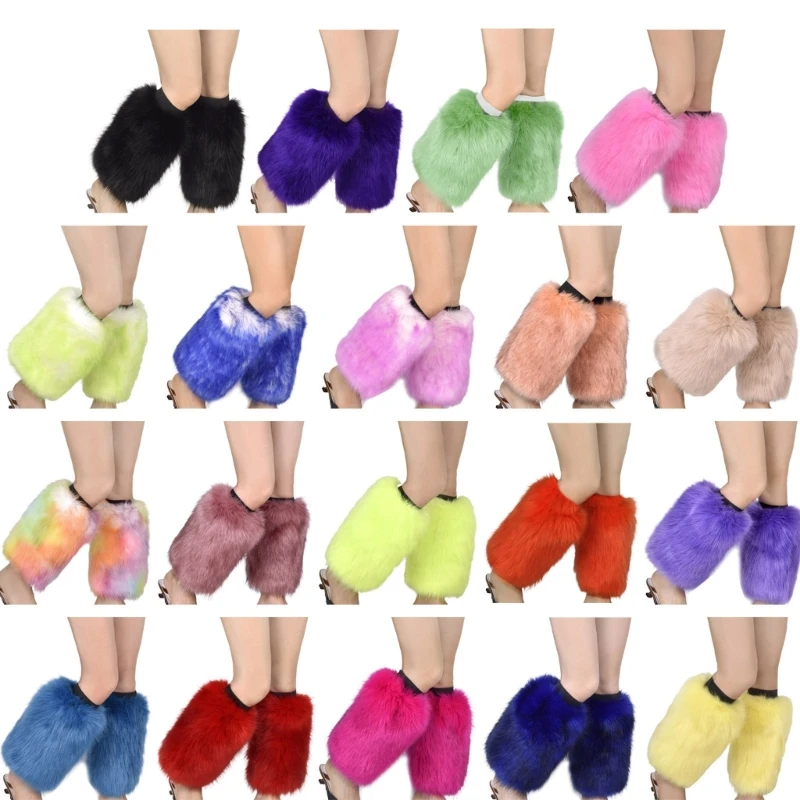 

Women Vibrant Faux Fur Leg Warmer Party Furry Boot Cover Cuffs Socks 37JB