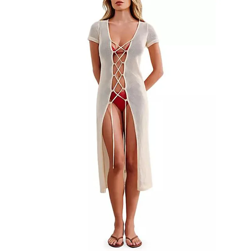 

Bodycon Dress Women Beach Tunic Midi Dresses Bath Exits Sexy For 2024 Cape Summer Long Hollow Out Bikini Swimsuit Cover Up Sun