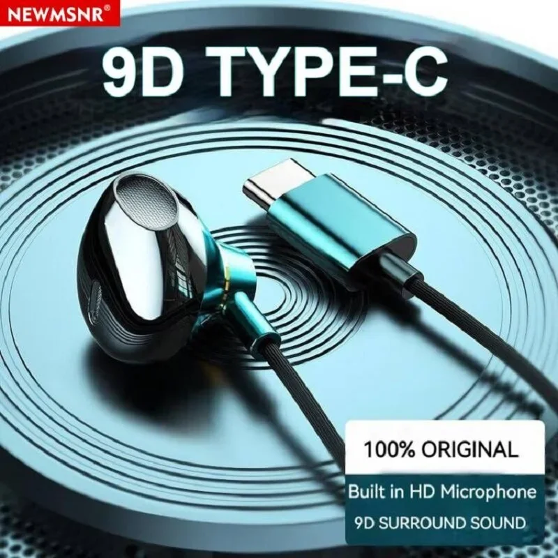 Type C Headphones HiFi Bass Stereo Volume Control Headset With HD Mic 3.5mm Wired Earbuds For iPhone15/Samsung Galaxy Earphone 2