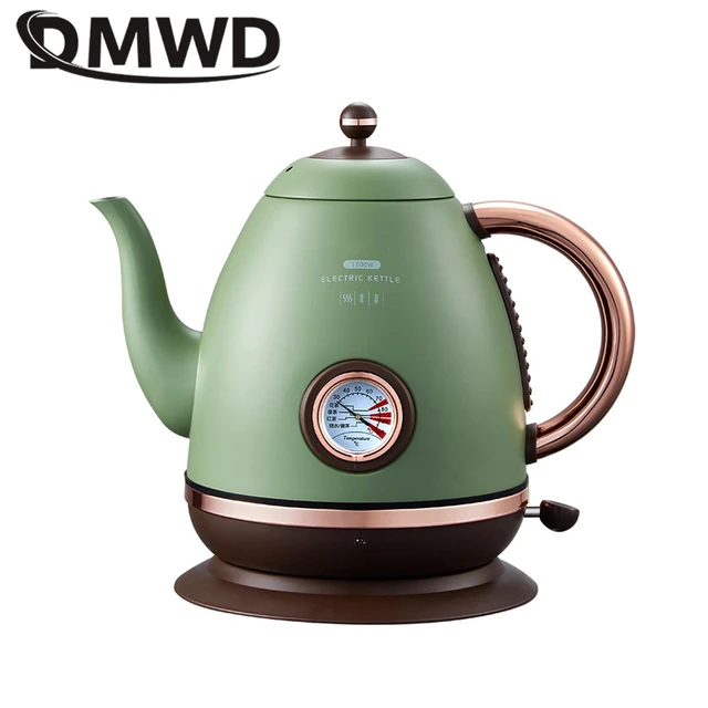 DMWD 1.5L Electric Kettle Retro Water Heater With Temperature Meter Coffee  Pot Portable Tea Maker