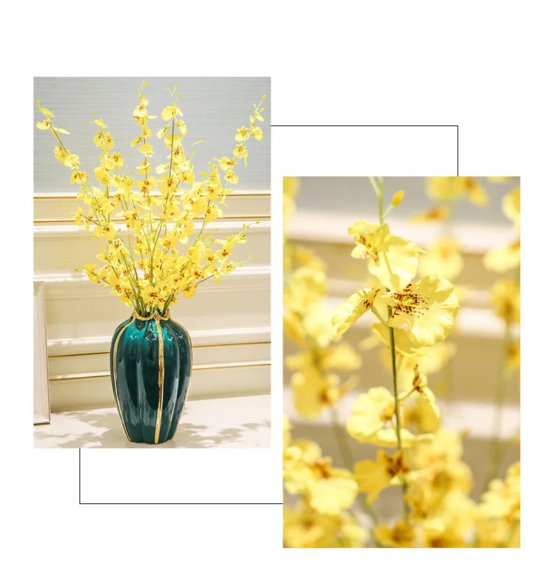 Jarrón de cerámica chapado en oro con forma de Granada, flores artificiales,  decoración de escritorio, artesanías, jarrones florales - AliExpress