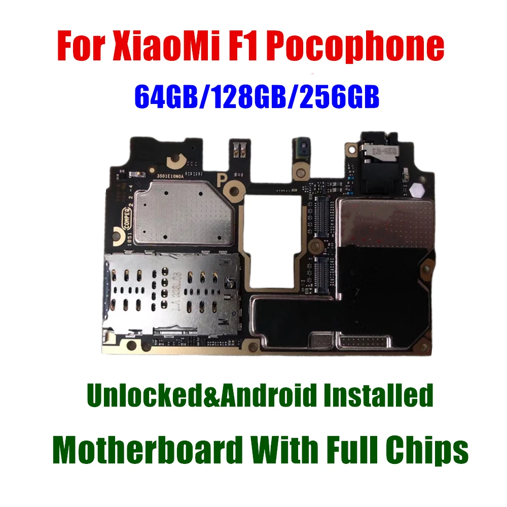 

64GB 128GB 256GB For Xiaomi Pocophone Poco F1 Motherboard Unlocked Full Working Logic Board Mainboard Good Tested Replace MB