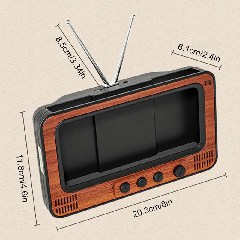 TV 스타일 휴대폰 홀더 독특한 나무 TV 스타일 휴대폰 화면 브래킷, 스피커 포함, 탁상용 장식 홈 장식품