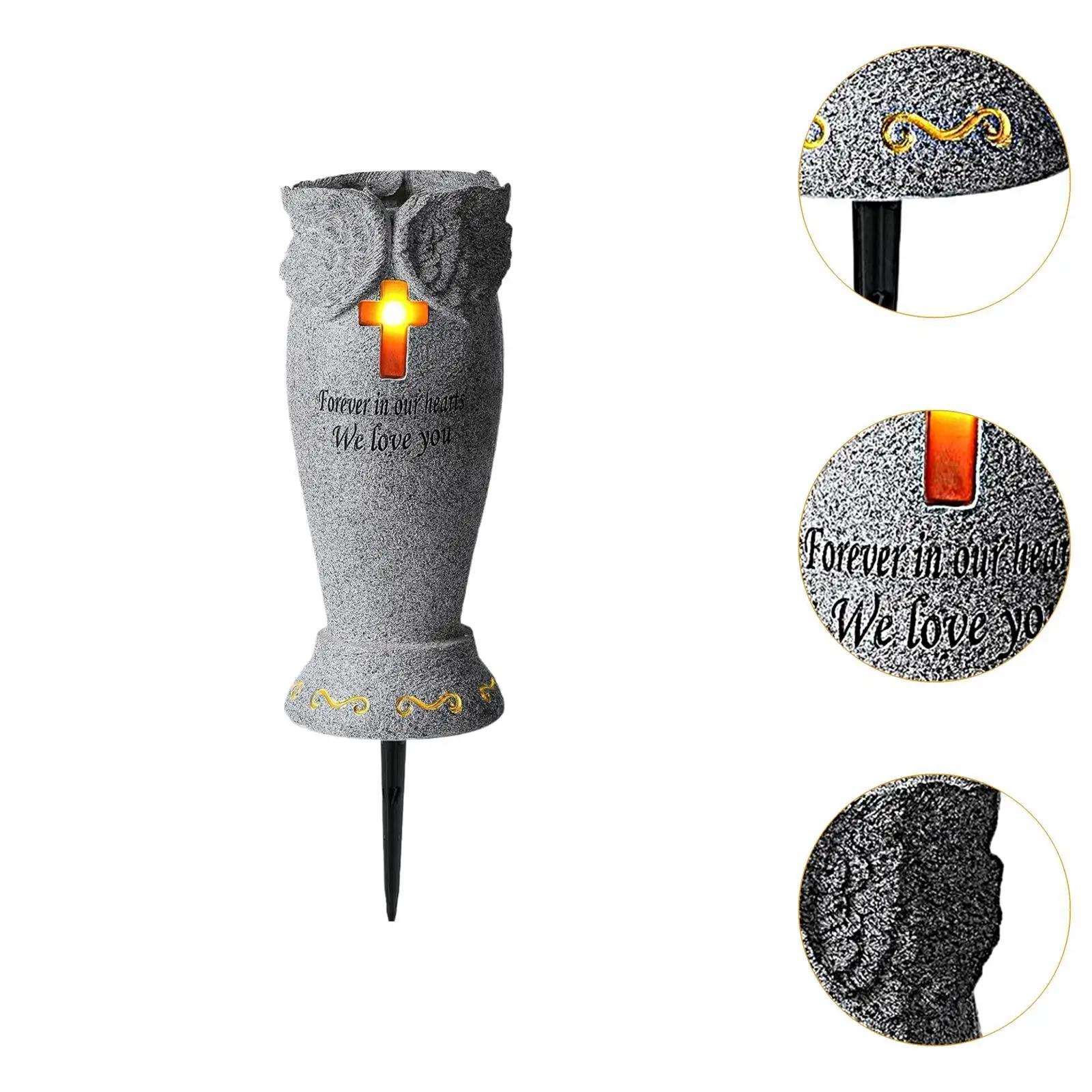 Cemetery Grave Flower Vase Cross Solar Light Cemetery Vase with Spike Grave Marker Decoration Solar Cemetery Grave Vase with LED 5