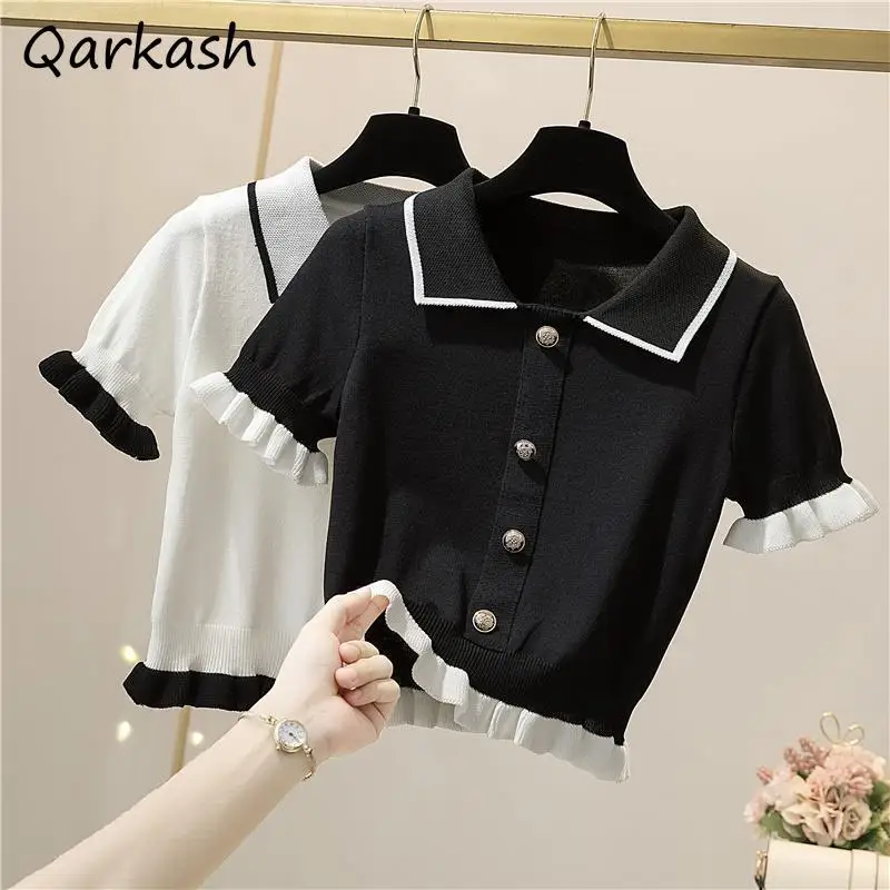 

Shirts for Women City Look Commuting Fungus Panelled Button Aesthetic Summer Comfortable Slim Office Lady Clean Korean Trendy