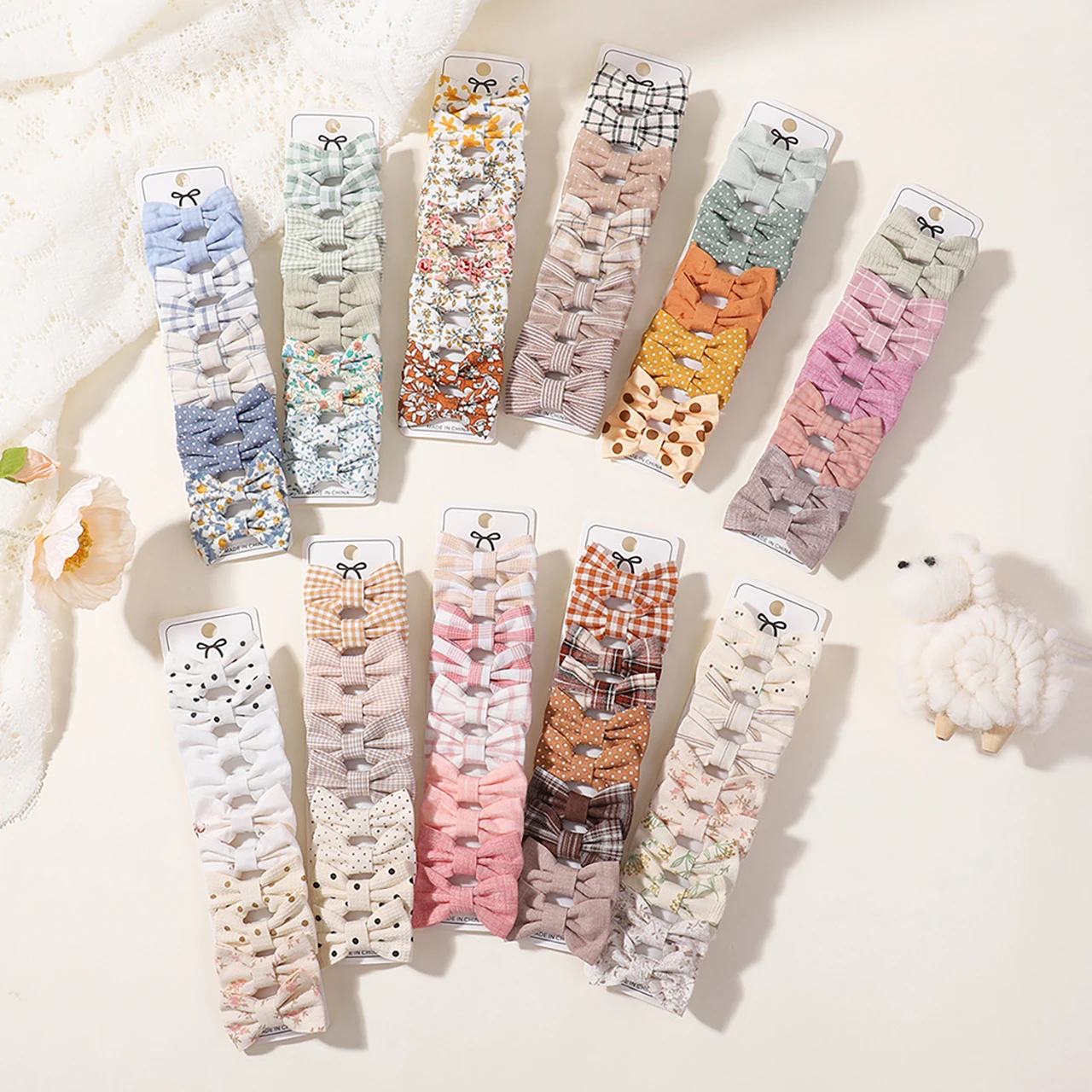 10Pcs 폴카 도트 꽃 모양의 헤어 클립 세트 소녀 귀여운 미니 머리핀 체크 무늬 뱅 어린이 클립 바레트 키즈 헤어 액세서리