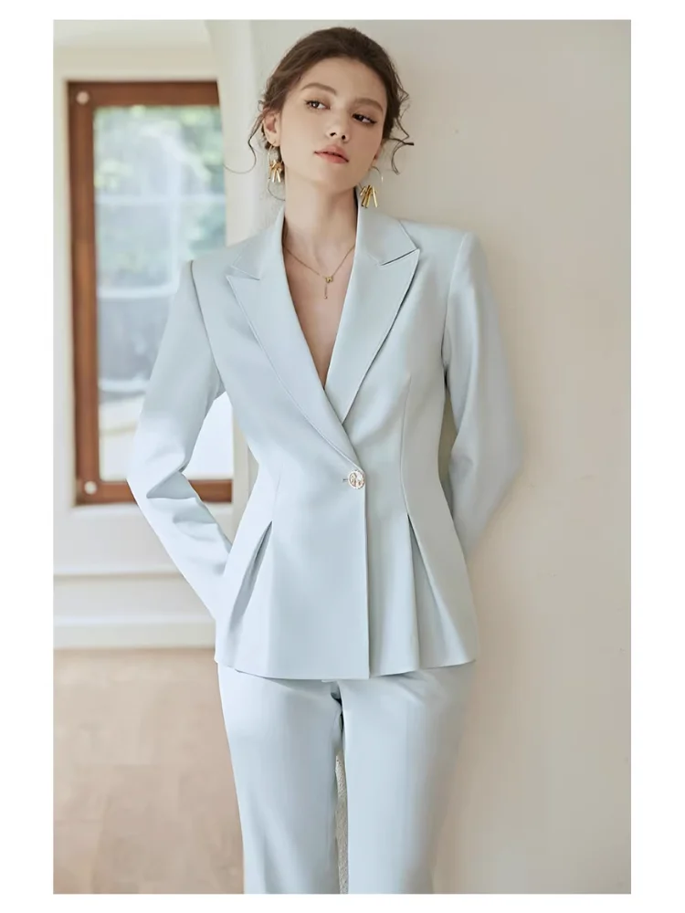 

women's suit set OL 2 Piece blazer pant For Business work Interview Uniform Slim fit Office lady outfits tailor made wool blends