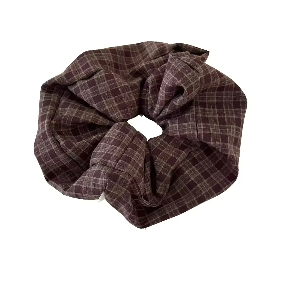 Vintage Korean Plaid Hair Band Scrunchies - Retro Elastic Ponytail Accessories