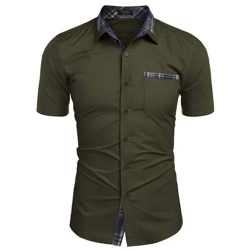 

Рубашка мужская деловая однотонная, блузка с короткими рукавами, официальная одежда, весна-осень