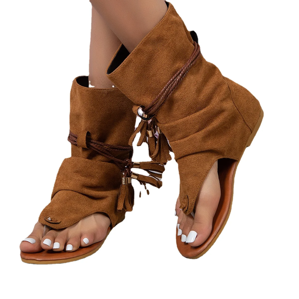 Women Summer Boots Open Toe Flat Tassel Design Sandals 2023 Fashion Roman Sandal Elegant Shoes Plus Size 35-43 Sandalias Mujer