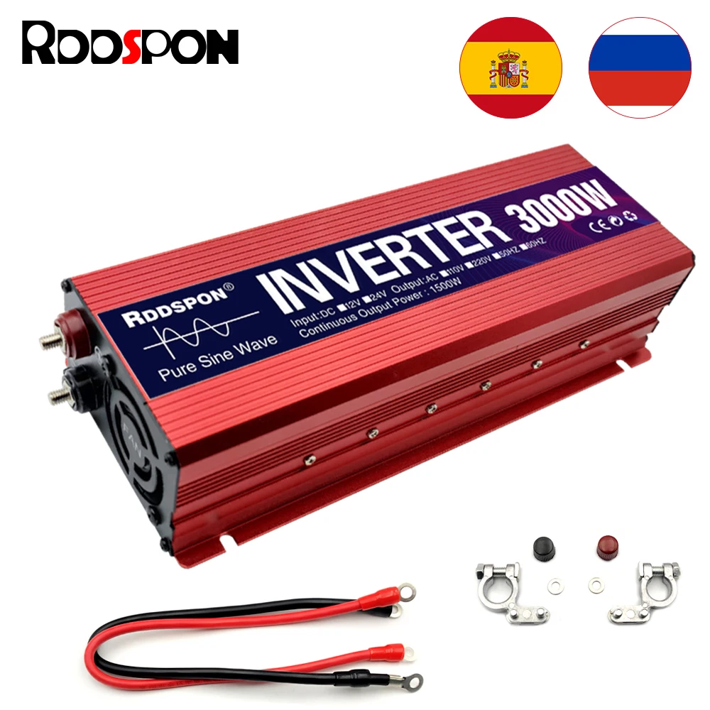 Power Inverter Pure Sine Wave 3000W 2200W 1600W 1000W Portable Solar Inverter DC 12/24v to AC 220v Converter for Car Transformer