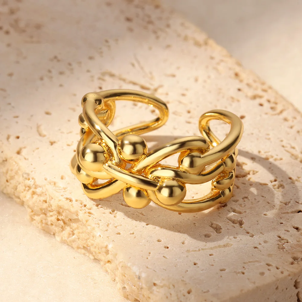 Stainless Steel Geometric Bead Ring For Women