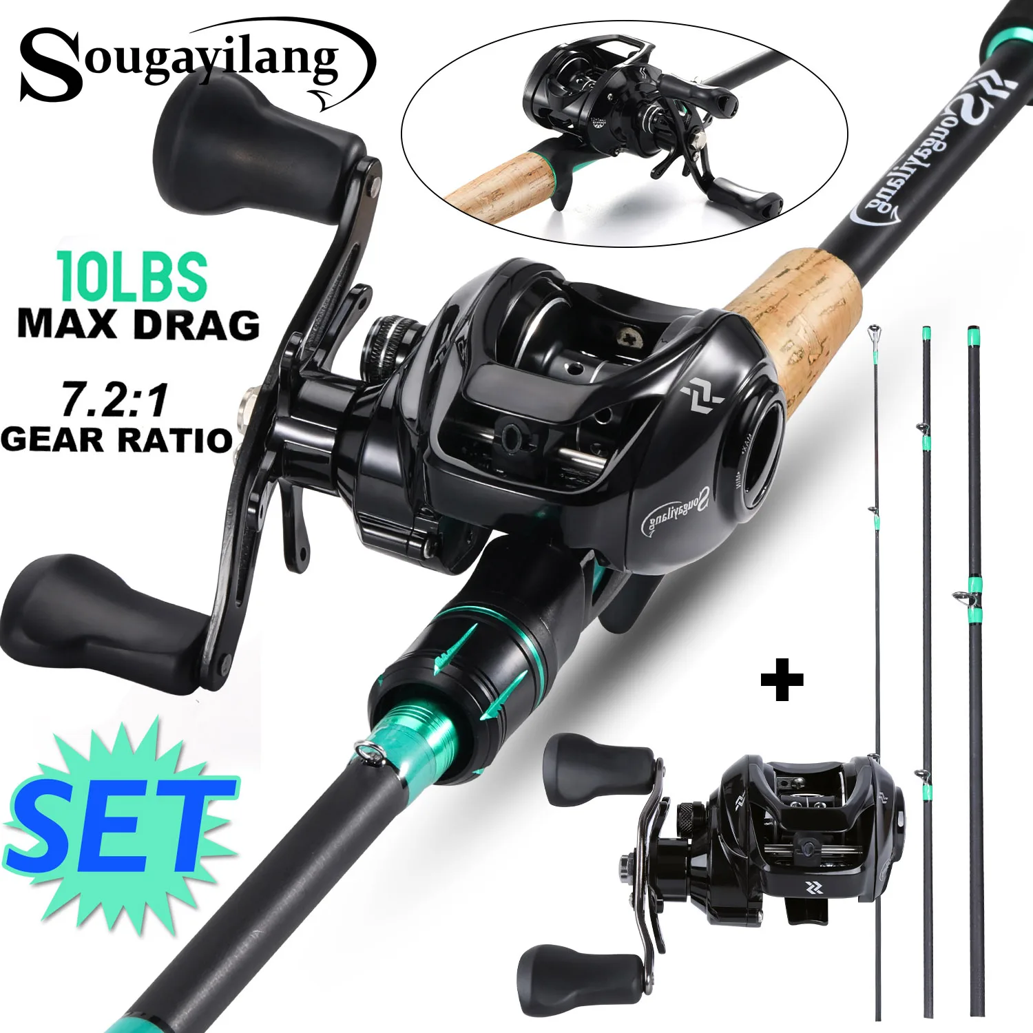 Sougayilang 1.8-2.4m Portable Telescopic Casting Fishing Rod and 17+1bb  7.2:1 Gear Ratio High Speed Fishing Reel Fishing Tackle