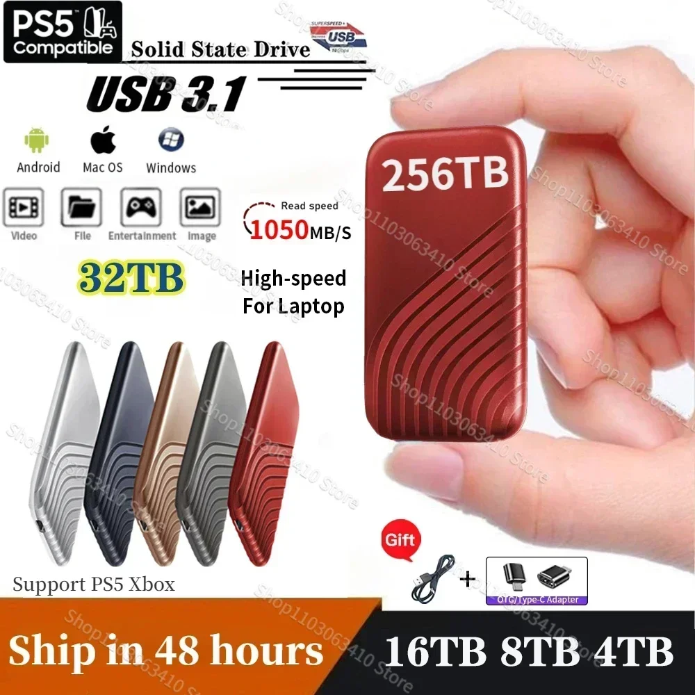 

256TB 2TB SSD Portable Original High-speed External Solid State Hard Drive 16TB USB 3.1 Interface Mobile For Laptop/phones/PS5
