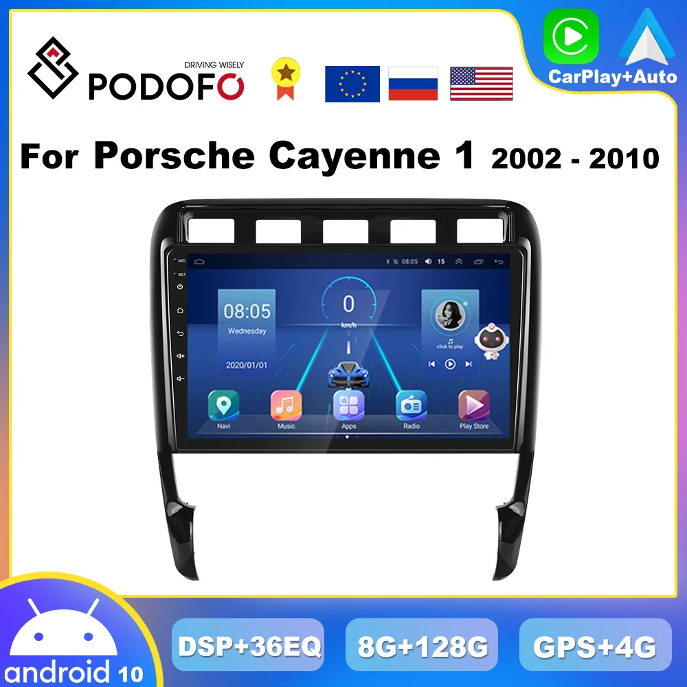 Автомагнитола Podofo CarPlay для Porsche Cayenne 1 9PA 2002-2010, мультимедийный плеер с GPS-навигацией, стереоприемник, 2din