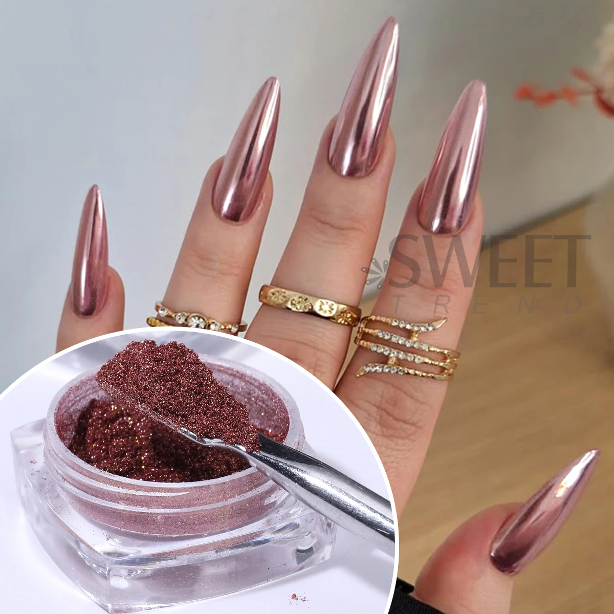 6 Color Retro Magic Mirror Nail Powder Pigment Y2K Black Golden Champagne Chrome Rubbing Dust Halloween DIY Flash Manicure Decor