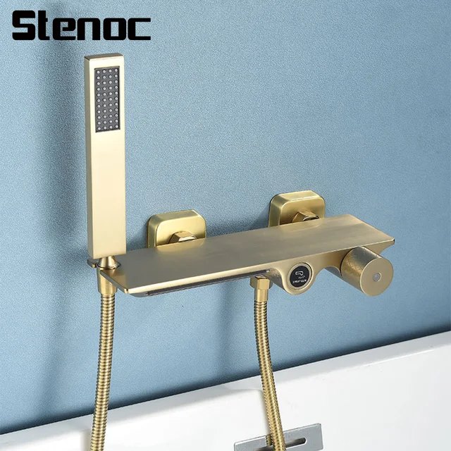 แปรงทองเหลืองน้ําตกทองเหลืองอ่างอาบน้ําก๊อกน้ําห้องน้ําก๊อกน้ําอาบน้ําก๊อกน้ํา Mixer Crane ก๊อกน้ําติดผนังสําหรับห้องน้ํา 1