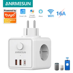 Smart Home Wifi Voice - Controlled Power Strip with 2 USB - A & 1 Type - C Ports, EU Plug, 2400W Capacity (EU Plug WIFI)